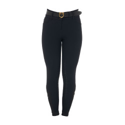 Pantaloni da equitazione da donna Equestro con grip sulle ginocchia a vita alta foderati in pile Nero Pantaloni da equitazione da donna Equestro con grip sulle ginocchia a vita alta foderati in pile Nero