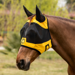 Maschera anti-mosche Equestro con logo frontale Giallo Maschera anti-mosche Equestro con logo frontale Giallo