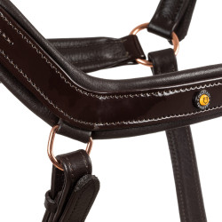 Capestro in pelle liscia Equestro con fibbie in oro rosa Marrone scuro Capestro in pelle liscia Equestro con fibbie in oro rosa Marrone scuro