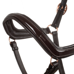 Capestro in pelle liscia Equestro con fibbie in oro rosa Marrone scuro Capestro in pelle liscia Equestro con fibbie in oro rosa Marrone scuro