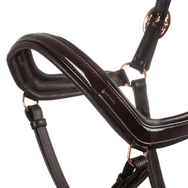 Capestro in pelle liscia Equestro con fibbie in oro rosa Marrone scuro Capestro in pelle liscia Equestro con fibbie in oro rosa Marrone scuro