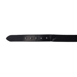 Cintura Equestro in pelle elastica con fibbia rose gold con logo Nero