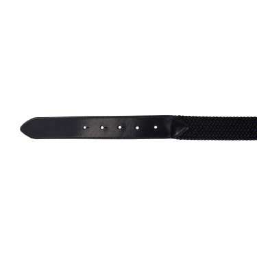 Cintura Equestro in pelle elastica con fibbia rose gold con logo Nero