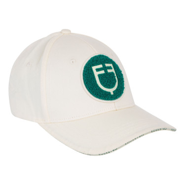 Cappellino da baseball Equestro con logo su patch in spugna Bianco antico / verde oltremare