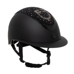 Casco Equestro opaco con visiera larga e logo con strass omologato EN 1384-2023 Nero / nero lucido