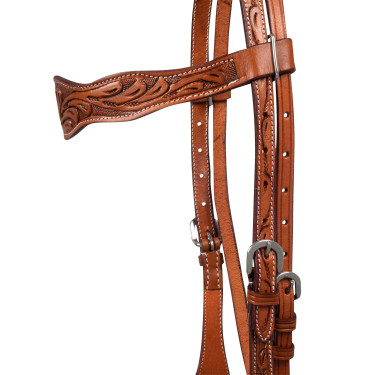 Briglia western McBryan con incisioni floreali Nocciola Marrone