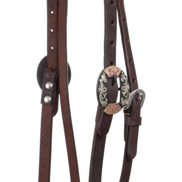 Briglia western Lakota con fibbie decorative in argento Oliato Marrone