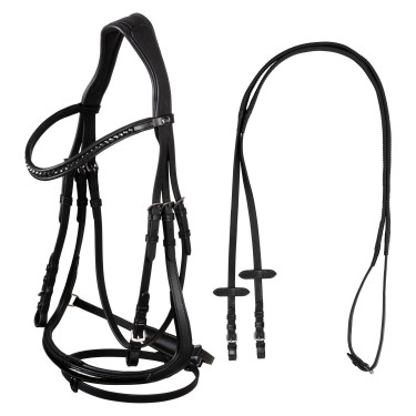 Briglia Supreme Hemelite da dressage con redini in gomma Nero Briglia Supreme Hemelite da dressage con redini in gomma Nero