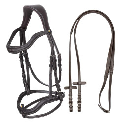 Briglia inglese in morbida pelle Equestro con impunture decorative Marrone scuro