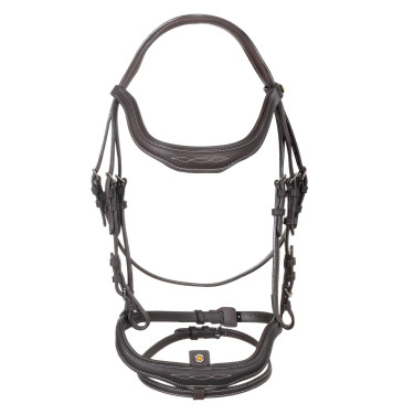 Briglia inglese in morbida pelle Equestro con impunture decorative Marrone scuro