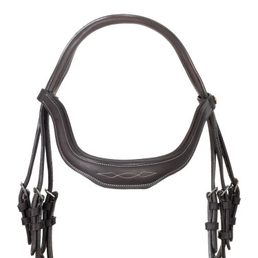 Briglia inglese in morbida pelle Equestro con impunture decorative Marrone scuro
