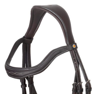 Briglia inglese in morbida pelle Equestro con impunture decorative Marrone scuro