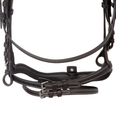 Briglia inglese in morbida pelle Equestro con impunture decorative Marrone scuro