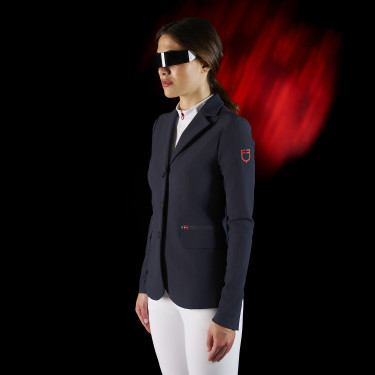 Giacca da concorso da donna Equestro Ridertechnology con cuciture termosaldate Marina Blu marino