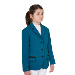 Giacca da concorso Equestro da bambina in tessuto tecnico Blu corallo Giacca da concorso Equestro da bambina in tessuto tecnico Blu corallo