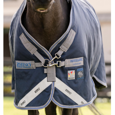 Coperta Horseware Rhino Pony Turnout 250g VL Nero / grigio titanio / blu classico Coperta Horseware Rhino Pony Turnout 250g VL Nero / grigio titanio / blu classico