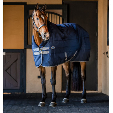 Coperta da scuderia Horseware Rhino 100g Nero / grigio titanio / blu classico