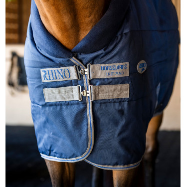 Coperta da scuderia Horseware Rhino 100g Nero / grigio titanio / blu classico