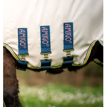 Coperta Horseware con collo antistrappo Amigo per mini Gesso / blu navy / rosa Bianco