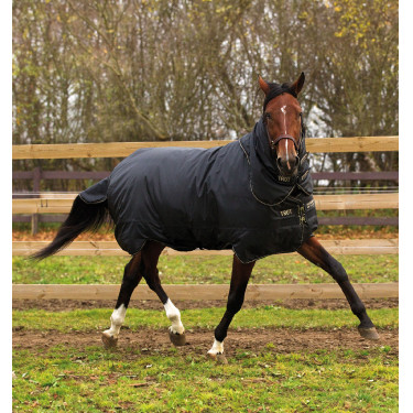 Coperta Horseware Trot Plus con copricollo 350g Nero / nero / tan Coperta Horseware Trot Plus con copricollo 350g Nero / nero / tan