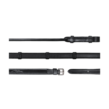 Redini di briglia Dy'on collezione dressage in cuoio tondo tutto cuoio con 7 fermagli 5/8" Nero