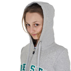 Felpa bambini con cappuccio zip e scritta effetto spugna