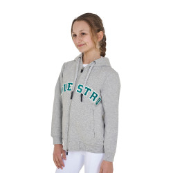 Felpa bambini con cappuccio zip e scritta effetto spugna