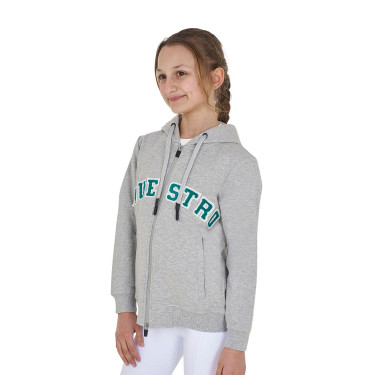 Felpa bambini con cappuccio zip e scritta effetto spugna
