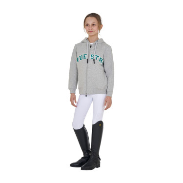 Felpa bambini con cappuccio zip e scritta effetto spugna