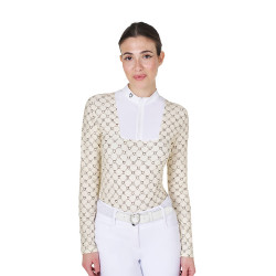 Polo donna da concorso a manica lunga con stampa monogram