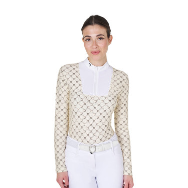 Polo donna da concorso a manica lunga con stampa monogram