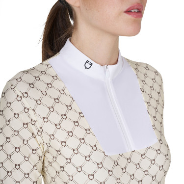 Polo donna da concorso a manica lunga con stampa monogram