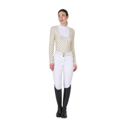 Polo donna da concorso a manica lunga con stampa monogram