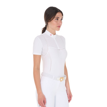 Polo concorso donna slim fit in tessuto traforato e zip