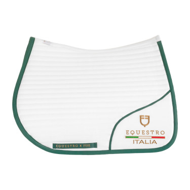 Sottosella salto con logo ricamato Equestro X FISE 100 Bianco / verde salvia profondo