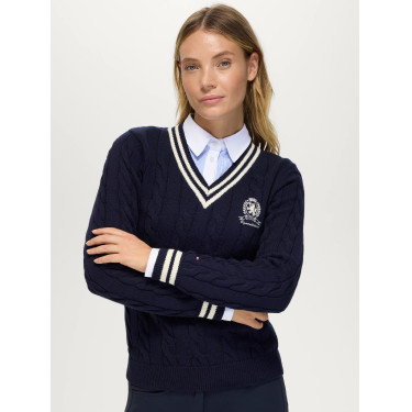 Maglione da donna a trecce con scollo a V Roseville Tommy Hilfiger Equestrian
