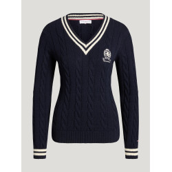 Maglione da donna a trecce con scollo a V Roseville Tommy Hilfiger Equestrian