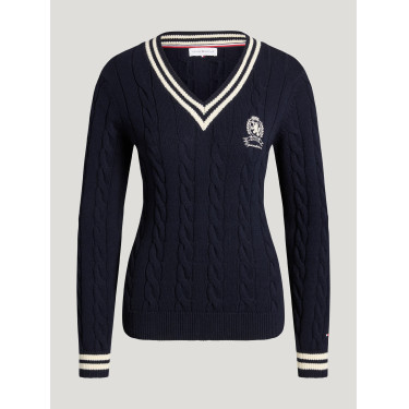 Maglione da donna a trecce con scollo a V Roseville Tommy Hilfiger Equestrian