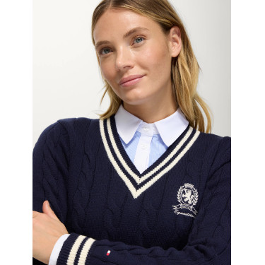 Maglione da donna a trecce con scollo a V Roseville Tommy Hilfiger Equestrian