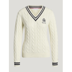 Maglione da donna a trecce con scollo a V Roseville Tommy Hilfiger Equestrian