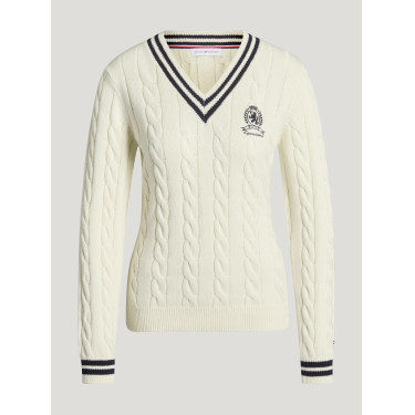 Maglione da donna a trecce con scollo a V Roseville Tommy Hilfiger Equestrian