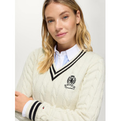 Maglione da donna a trecce con scollo a V Roseville Tommy Hilfiger Equestrian