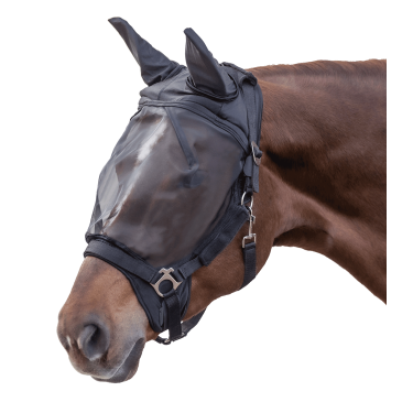 Maschera antimosche Waldhausen per capezzina Premium con protezione per le orecchie Nero