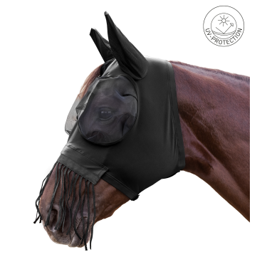 Maschera anti-mosche Waldhausen Puck con frange nasali Nero