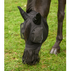 Maschera anti-mosche Waldhausen Puck con frange nasali Nero