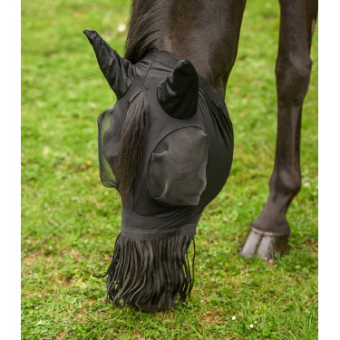 Maschera anti-mosche Waldhausen Puck con frange nasali Nero