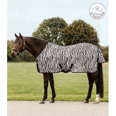 Coperta anti-mosche Waldhausen Zebra con cinghie incrociate Nero / bianco Coperta anti-mosche Waldhausen Zebra con cinghie incrociate Nero / bianco