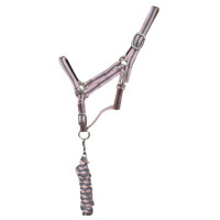 Capestro sintetico foderato + lunghina intrecciata americana T de T Grigio / rosa