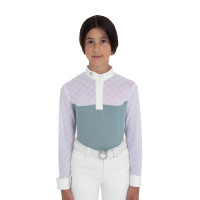 Polo da concorso bambina manica lunga con tulle Equestro bambino Grigio ardesia