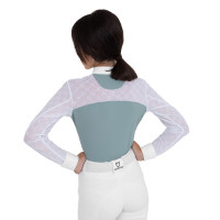 Polo da concorso bambina manica lunga con tulle Equestro bambino Grigio ardesia